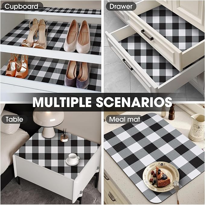 ALIUNI Drawer and Shelf Liner, Non-Slip Kitchen Cabinet Liners Non-Adhesive Thick Strong Grip Waterproof Washable Mats Protect Dresser Shelves Cupboard Bathroom Cabinets, Buffalo Plaid, 12 in X 10 FT