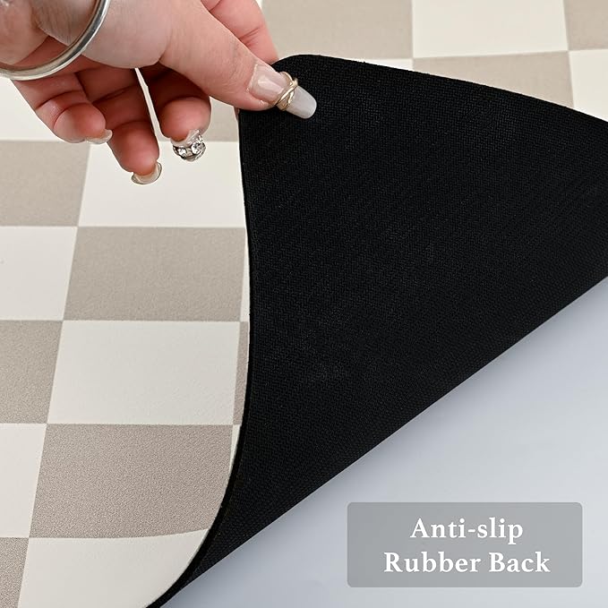 Checkered Dish Drying Mat for Kitchen Counter, Coffee Bar Station Accessories, Retro Cute Aesthetic Modern Absorbent Drainer Mat Kitchen Drying Mat Easy Clean, Khaki 12" x 19"