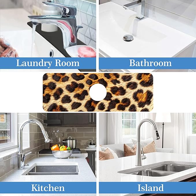 Faucet Mat Splash Guard Leopard Fur Animal Texture, Soft Diatom Mud Material, Strong Water Absorption, Non-slip,Easy to Clean for Bathroom, Kitchen 15"X5.5"