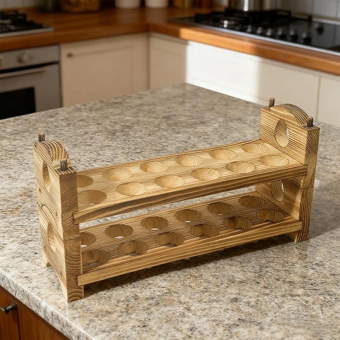 Egg Holder Countertop - Wooden Fresh Eggs Storage for Counter - Pine Wood Egg Organizer Tray Racks