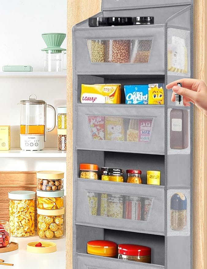 Meolsaek Over the Door Organizer, 46lbs Load and Anti-Tilt Design, 5 Tier Behind the Door Storage, Hanging Door organizer Perfect for Closet Organizers, Bathroom Storage
