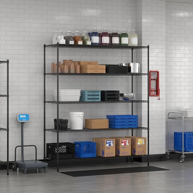 Commercial NSF Listed Black Epoxy Stationary Wire Shelving Kit 24" x 72" x 86", with 5 Shelves Perfect for Warehouse, Walk-in Refrigerator, Freezer, Grocery Store, Restaurant, Dishroom