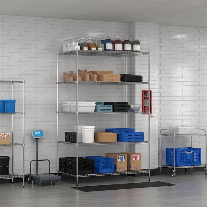 Commercial NSF Listed Chrome Stationary Wire Shelving Kit 36" x 60" x 96", with 5 Shelves Perfect for Warehouse, Walk-in Refrigerator, Freezer, Grocery Store, Restaurant, Dishroom