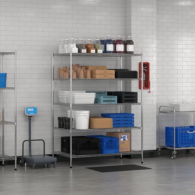 Commercial NSF Listed Chrome Stationary Wire Shelving Kit 30" x 54" x 74", with 5 Shelves Perfect for Warehouse, Walk-in Refrigerator, Freezer, Grocery Store, Restaurant, Dishroom