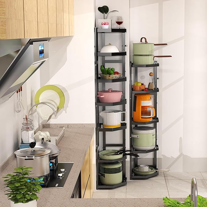 7-Tier Multifunctional Adjustable Pan & Pot Rack for Kitchen, Pan Organizer, Pot Organizer Organization & Storage, Pot Lid Organizer (Big Corner 7-tier)