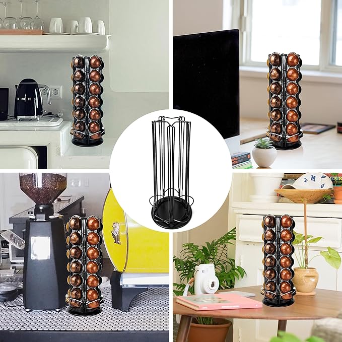 35 Coffee Pods Holder - Black - 360° Spinning Coffee Pod Carousel Stand | Holds 35 Capsules | Compact Countertop Organizer with Silent Rotation, Durable & Modern