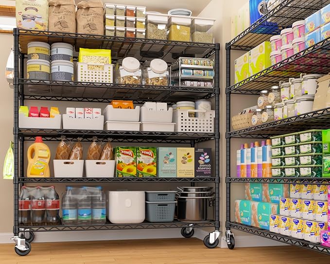 PrimeZone 3 Packs 48" W x 24" D x 81" H Heavy Duty Wire Storage Shelves with Wheels, 5 Tier Adjustable NSF Certified Garage Shelving Unit, Rolling Metal Organizer Shelf Rack for Warehouse, Pantry