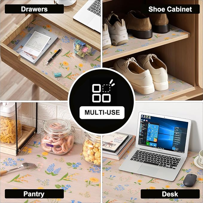 INNOLITES Shelf Liners for Kitchen Cabinets Non-Adhesive Drawer Liner with Floral, Waterproof Durable Easy to Clean, for Refrigerator, Shelves (Colorful Floral, 23.6" x 236")