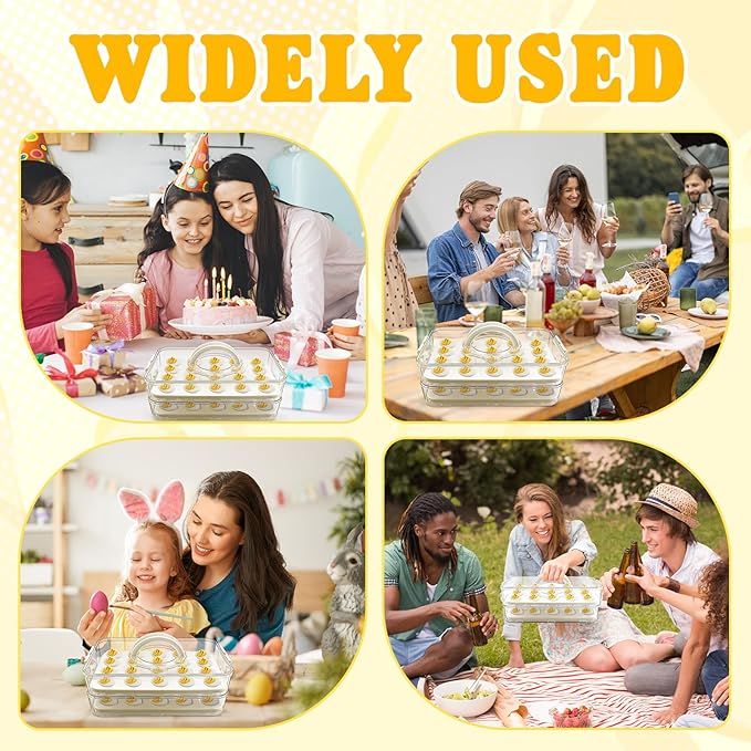 Lignumix Egg Holder for Fridge,Deviled Egg Containers with Lid & Handle (2 Layer Snap-on) PET Thickened Eggs Organizer Inc Egg Slicer,Kitchen Tongs,Silicone Spatula,Piping Decorating Kit