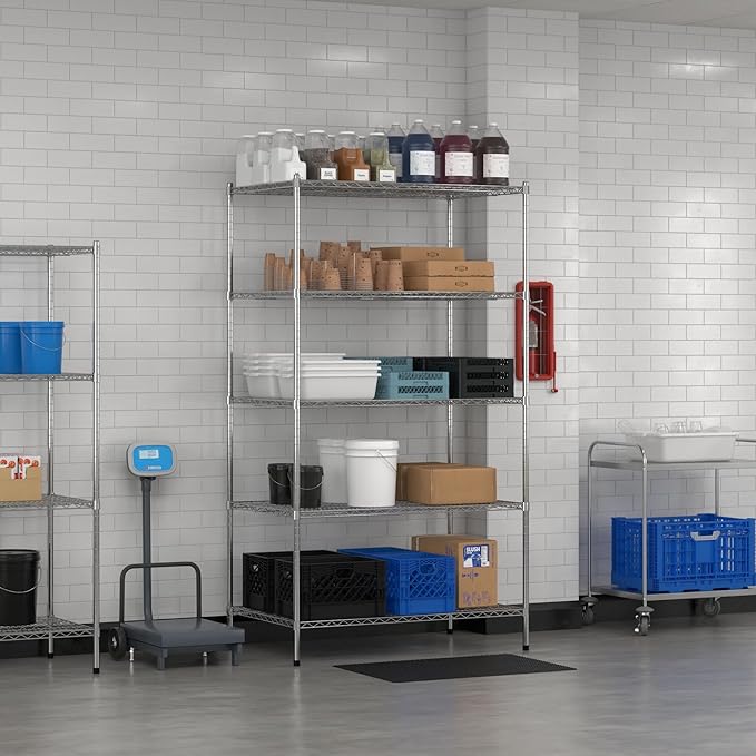 Commercial NSF Listed Chrome Stationary Wire Shelving Kit 30" x 48" x 86", with 5 Shelves Perfect for Warehouse, Walk-in Refrigerator, Freezer, Grocery Store, Restaurant, Dishroom