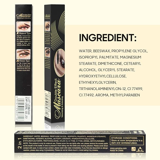 Waterproof & Smudge-Proof Tubing Mascara - Long-Lasting 2-1 Mascara Black for Natural Length and Volume Eye Makeup, Curling Eyelashes, No Flaking, No Clumping, Vegan and Cruelty Free (Pack of 1)