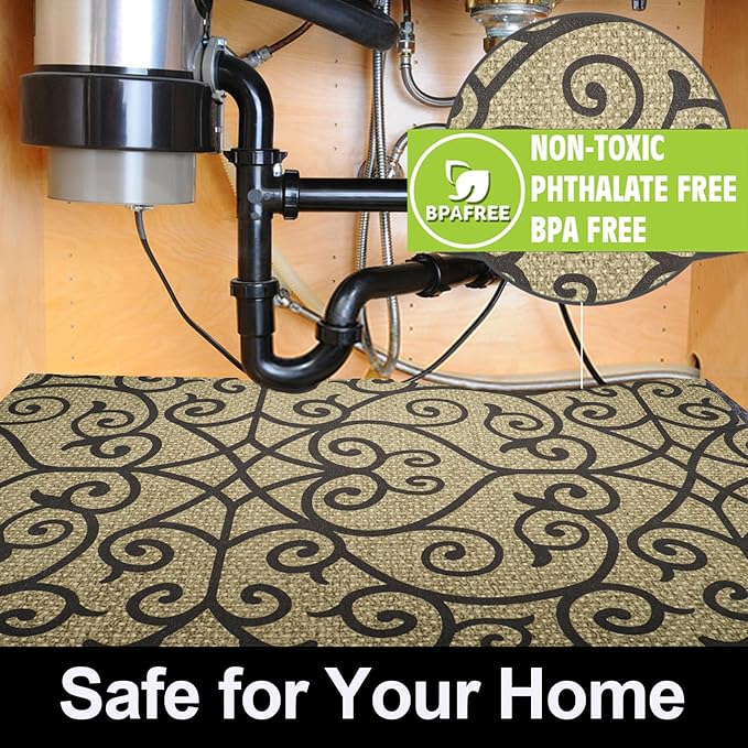 AiBOB Waterproof Under Sink Mat, Absorbent Quick Dry Sink Liners Protect Cabinets, Durable Shelf Liners, Slip Resistant and Non-Adhesive, 24X68, Black/Brown
