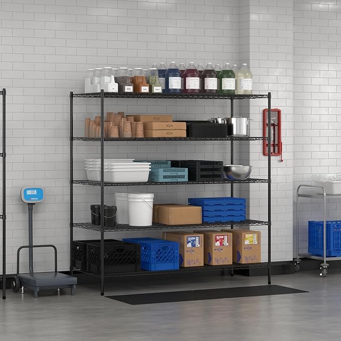 Commercial NSF Listed Black Epoxy Stationary Wire Shelving Kit 30" x 72" x 74", with 5 Shelves Perfect for Warehouse, Walk-in Refrigerator, Freezer, Grocery Store, Restaurant, Dishroom