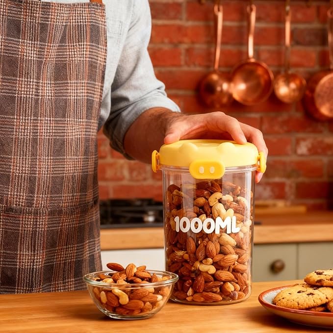Kitchen Canister - Flour Container, 1000ml Food Grade Airtight Storage With Lid, Food Storage Container For Grain Cereal Baking Powder Chips Snack Bread Bean Popcorn Counter Cabinet Freezer