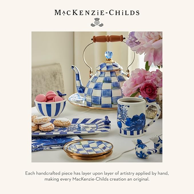 MACKENZIE-CHILDS Wood Paper Towel Holder, Decorative Paper Towel Holder for Kitchen, Blue-and-White Royal Check