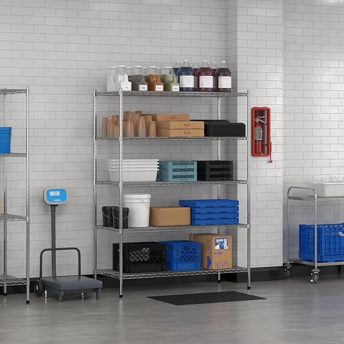 Commercial NSF Listed Chrome Stationary Wire Shelving Kit 24" x 54" x 74", with 5 Shelves Perfect for Warehouse, Walk-in Refrigerator, Freezer, Grocery Store, Restaurant, Dishroom