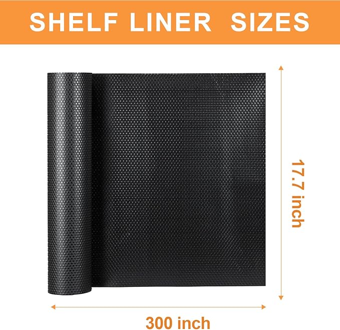 FLPMIX 17.7-in Cabinet Shelf Liner: Black Waterproof Kitchen Cabinets Liners 17.7 Inch Wide x 25 FT - Easy to Cut Large Drawer Mat for Cupboard Pantry Shelving