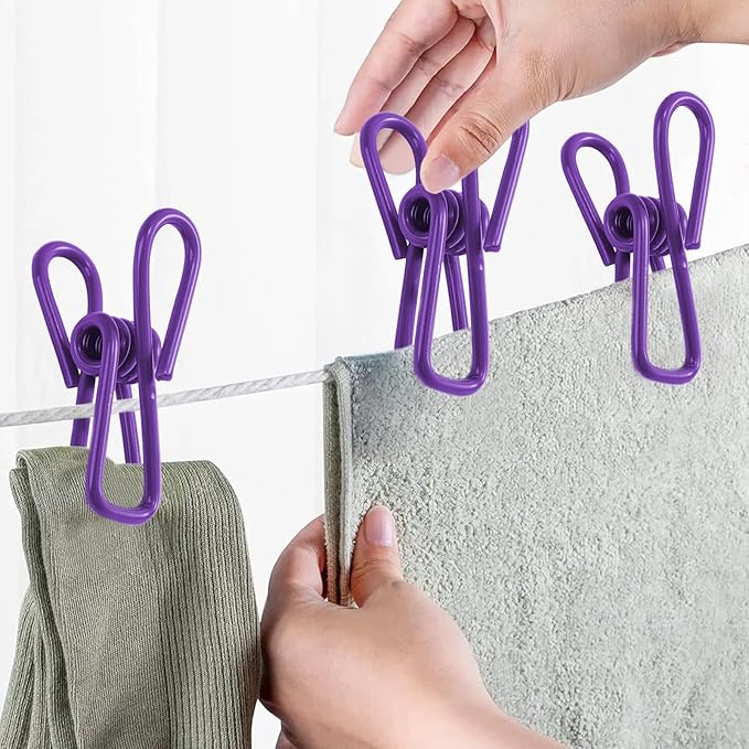 Multipurpose Metal Bag Clips - 2 Inch Colorful Sealer for Sealing Food, Paper Holder, Clothesline Clip for Laundry Hanging, Kitchen Bags (Purple, 24PCS)