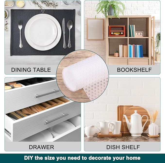 HARFINGTON Shelf Liner 12" x 5ft EVA Non-Slip Drawer Mats Waterproof Circular Mesh Texture Liner for Kitchen Cabinets Cupboard Refrigerator Shelves, Clear