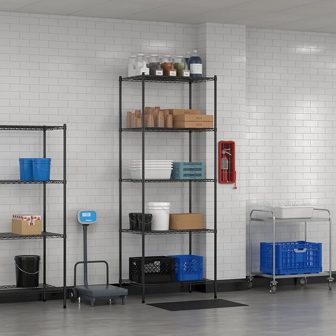 Commercial NSF Listed Black Epoxy Stationary Wire Shelving Kit 24" x 36" x 96", with 5 Shelves Perfect for Warehouse, Walk-in Refrigerator, Freezer, Grocery Store, Restaurant, Dishroom