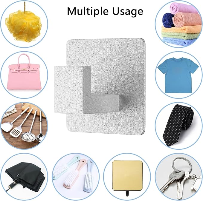 VAEHOLD 4 Pack Adhesive Towel Hooks, Heavy Duty Wall Hooks Aluminum Hooks Stick on Door, Kitchen, Bathroom for Hanging Coat, Hat, Towel, Robe, Clothes (Silver)