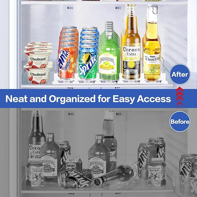 Drink Organizer for Mini Fridge, Automatic Pusher Soda Can Organizer for Fridge, Drink Dispenser for Can Beer Holds up to 12 Cans 3Row (Depth12.2 xWide9.9)