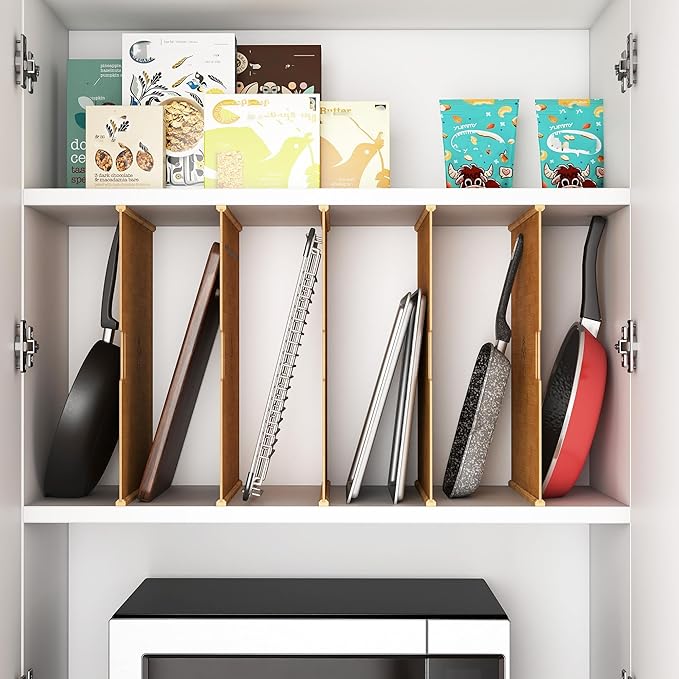 6 Set Cuttable Wood Tray Dividers, Plug-in Cookie Sheet Organizer, Cabinet Storage Divider for Kitchen Cabinet Organization