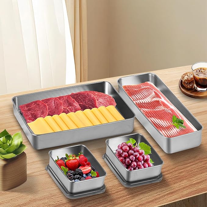 Verveia 2Pack Bacon Container for Refrigerator,Deli Meat Container for Fridge,304SS Airtight Food Storage Container,Stackable Fridge Organizer with Locking Lid (BPA Free)