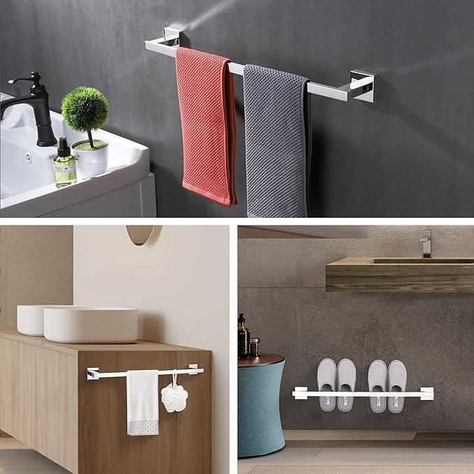 LANC Chrome Towel Bar for Bathroom Wall Mounted 20-Inche 50CM Silver Bath Towel Rack Stainless Steel Polished Towel Rod for Lavatory Kitchen Towel Holder Towel Hanger, A9010CP-L5