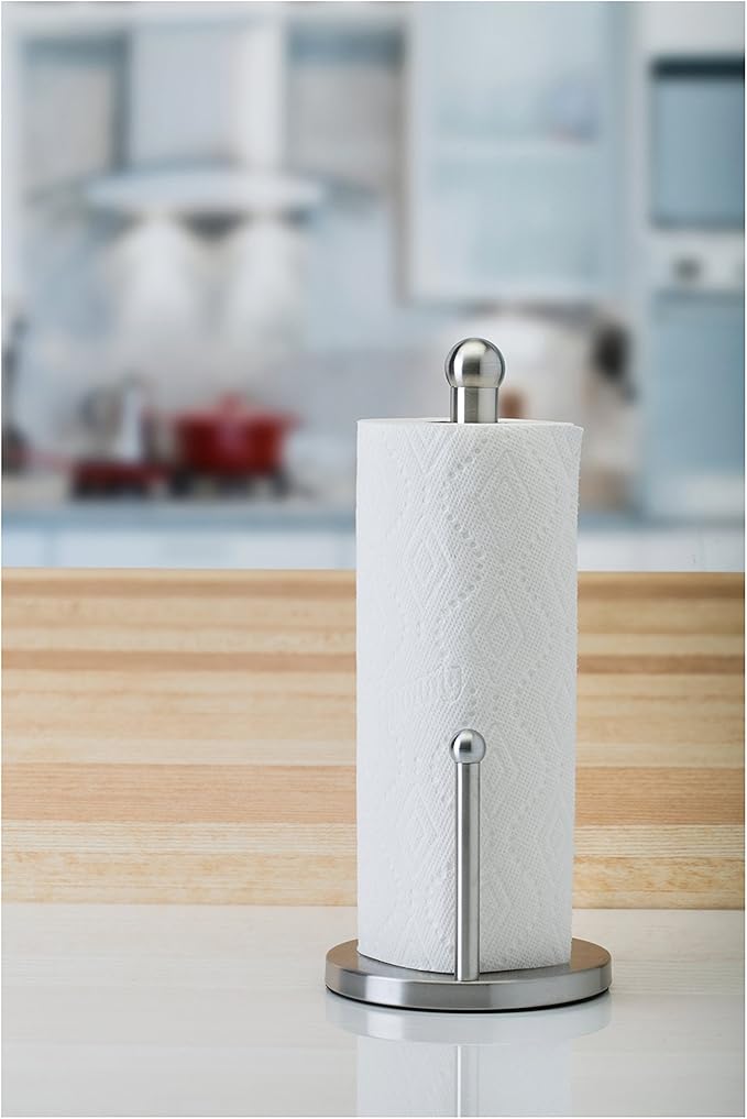 Kitchen Details Paper Towel Holder & Dispenser | Holds Standard Size Roll | Freestanding | Counter top | Weighted Base | Stainless Steel, 6.1"x 6.1"x 13.1"