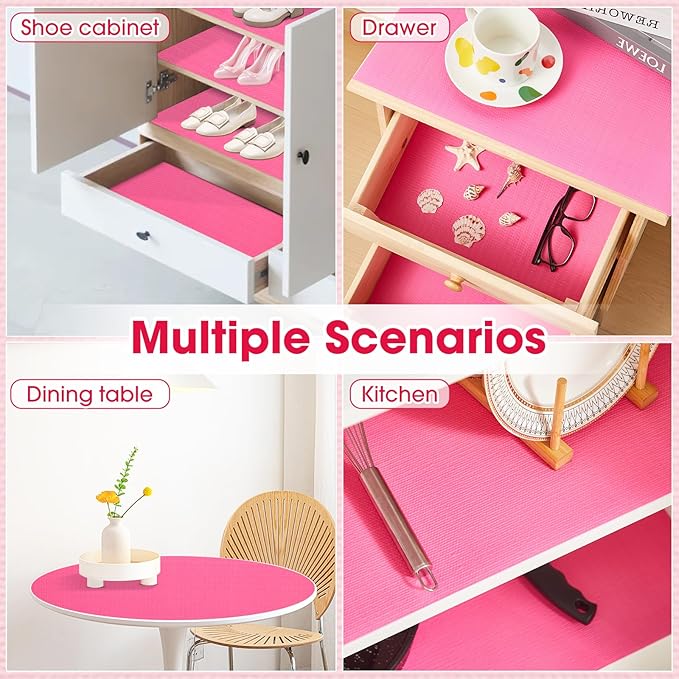 ALIUNI Drawer and Shelf Liner, Non-Slip Kitchen Cabinet Liners Non-Adhesive Thick Strong Grip Waterproof Washable Mats Protect Dresser Shelves Cupboard Bathroom Cabinets, Fuchsia, 12 in X 20 FT