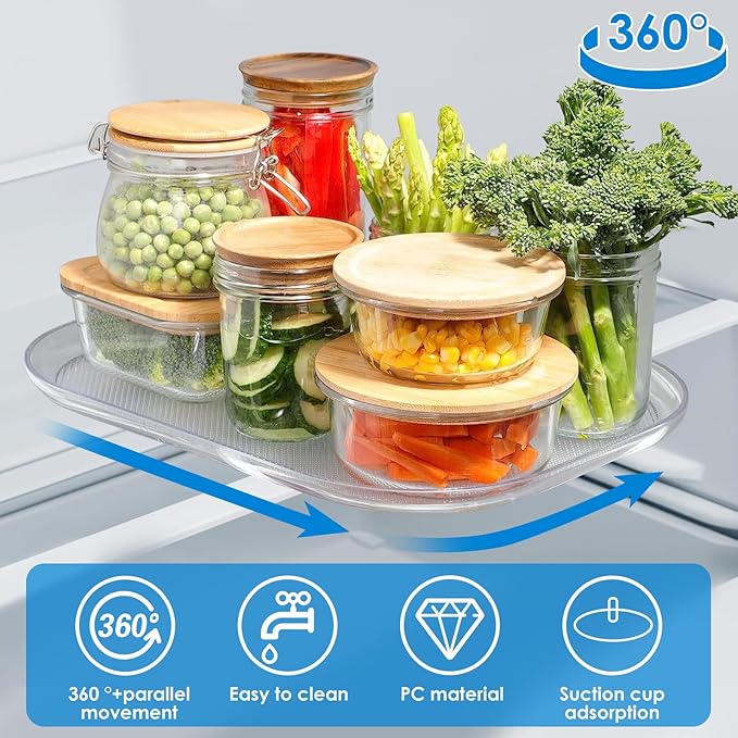 Txkrhwa Lazy Susan Turntable Organizer for Refrigerator 360 Degree Rotating Rack Clear Rectangular Turntable Tray Spice Rack for Kitchen Cabinet Countertop Pantry(Small 26 * 35cm)