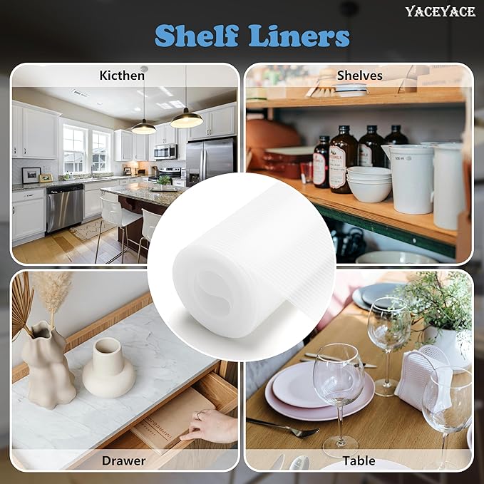 YACEYACE Shelf Liners for Cabinets and Drawers, 17.7 in x 20FT Drawer Liner, Non-Slip, Non-Adhesive Waterproof Mats for Protection Desk, Table
