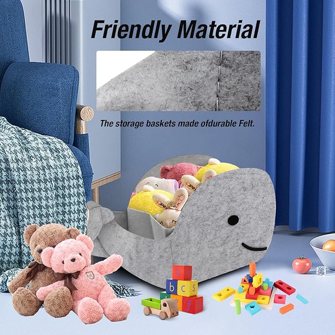 Storage Basket Felt Storage Bin Whale Shaped Collapsible & Convenient Box Organizer with Carry Handles for Home Bedroom Closet Babies Nursery Toys (Small)