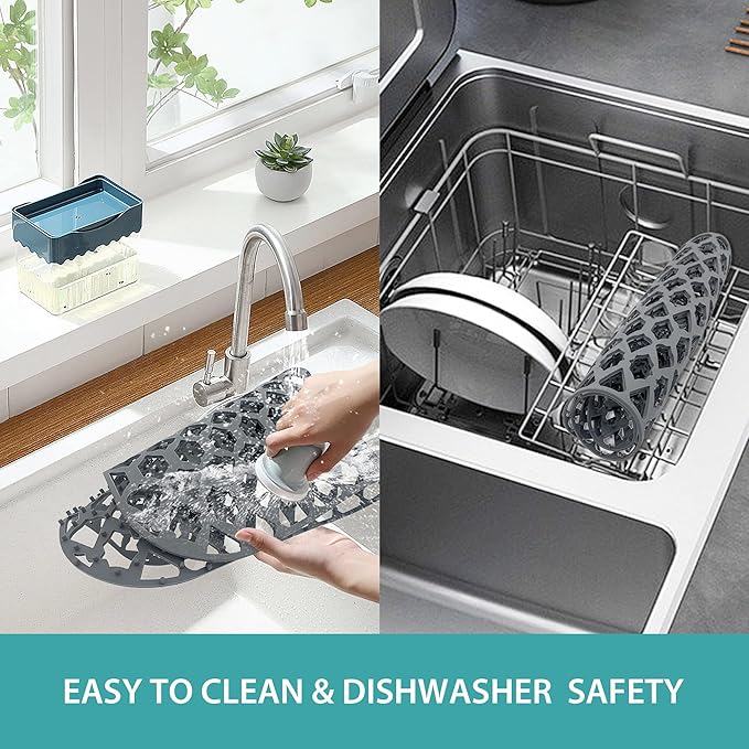 SAMSIER Sink Protectors for Kitchen Sink 13x11 &16x12 &19x13 &19x14 &21x16 &22x13 &24x13 &26x14 &28x14 &30x14 &30x16, Farmhouse Silicone Mats Grid for Bottom (26”x14”, Center Drain)