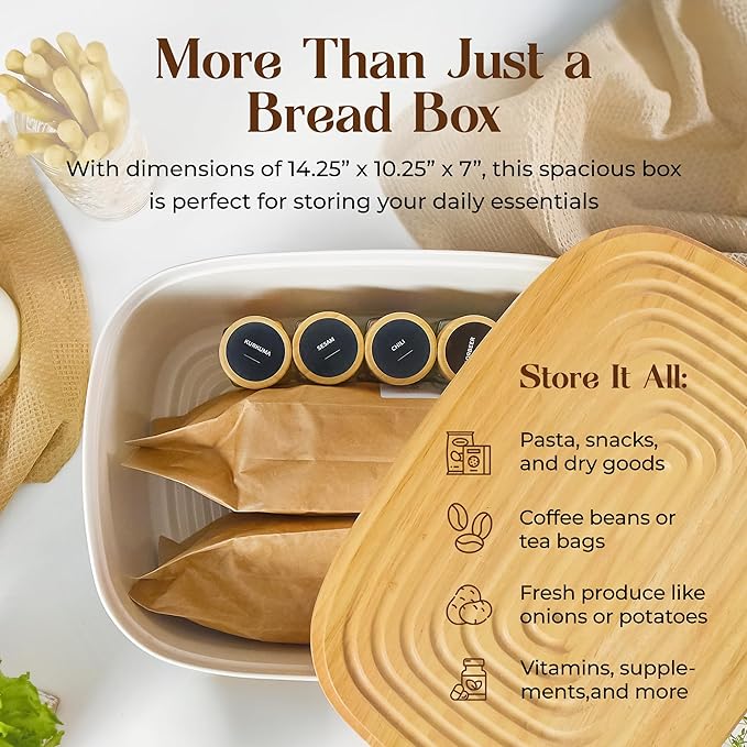 Extra Large Bread Box for Kitchen Countertop with 2 Bread Bags - Sturdy Modern Construction, Ribbed Design Keeps Bread Fresh Longer - Large Sourdough Bread Box with Cutting Board Lid (Blue)