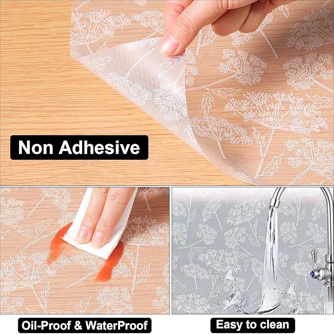 Cooyes Shelf Liners for Kitchen Cabinets, Refrigerator Liners Waterproof & Oil-Proof Kitchen Cupboard Liner Drawer Mats EVA Material Non Adhesive Fridge Liner for Shelves(23.6" W x 236" L)