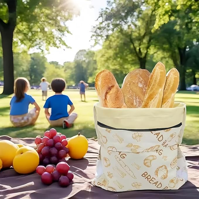 1 Pack XL Beeswax Bread Bags with Zipper Seal – Reusable Cotton Linen Waxed Bread Bags for Homemade Bread, Sourdough Storage, Eco-Friendly Bees Wax Bag Alternative to Plastic (1Pack)