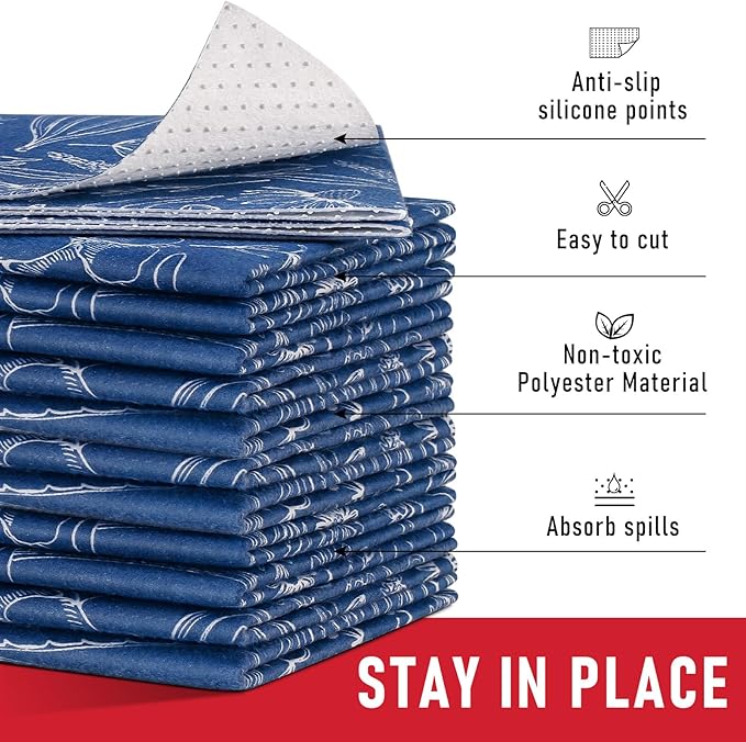 Cooyes Fridge Bin Liners, 12 Pack Refrigerator Liners with Non-Slip Particles, Drawer Mats for Kitchen Cabinets, Breathable Cloth Material, Washable, Keep Produce Fresh Longer
