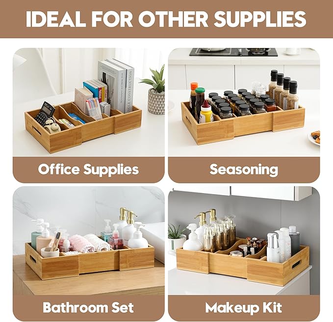 Expandable Food Container Lid Organizers Inside Cabinet, Bamboo Lids Organizer with 3 Adjustable Dividers Groove Design, Food Storage Plastic Lid Holder for Kitchen Storage, Organization