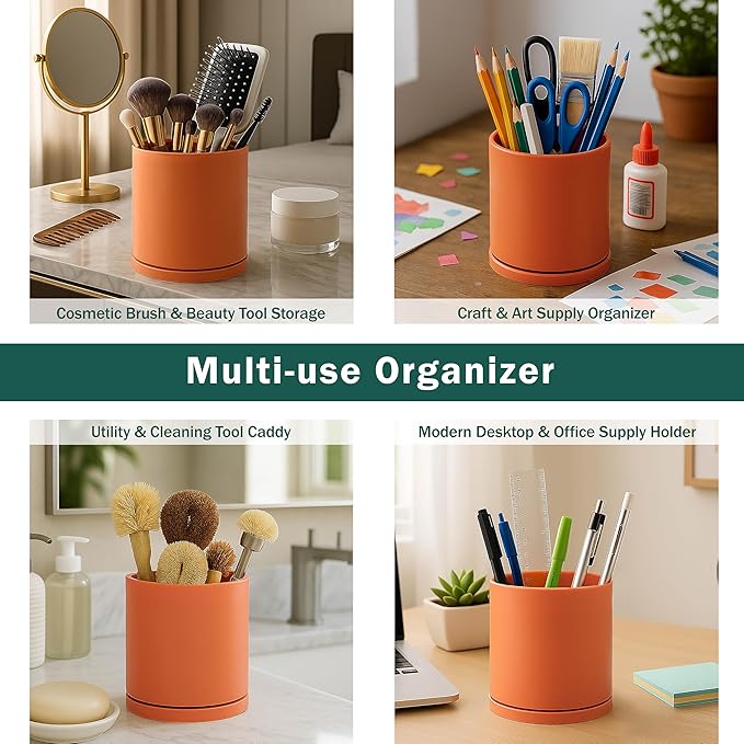 D'vine Dev 360° Rotating Utensil Holder – 7.2" Kitchen Utensil Crock for Countertop, Modern Cooking Tool Organizer for Kitchen Storage & Décor, Pumpkin, 72-X-E-2