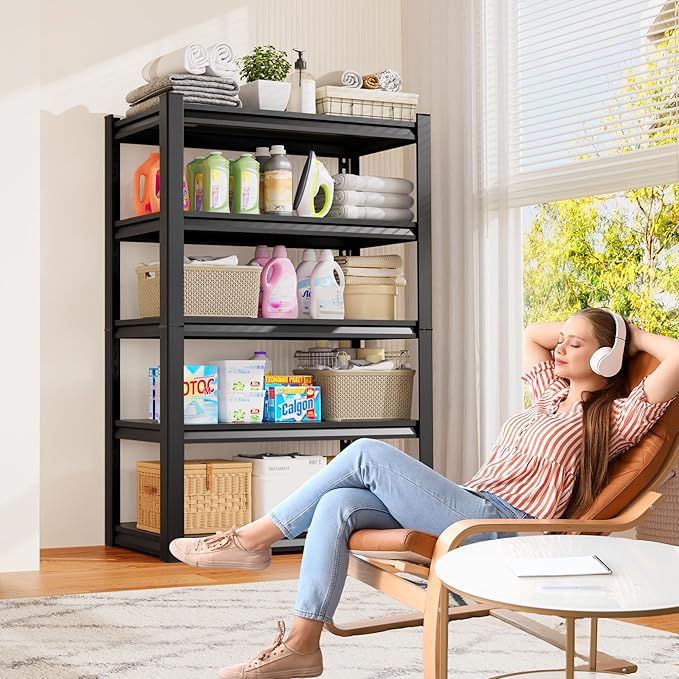 Set of 3 Garage Shelving 5-Tier Heavy Duty Storage Shelves, Adjustable Metal Shelving Unit, Utility Garage Organizer Shelf for Basement, Pantry, Warehouse, Supermarket, 45.7" Wx19.7 Dx71.2 H
