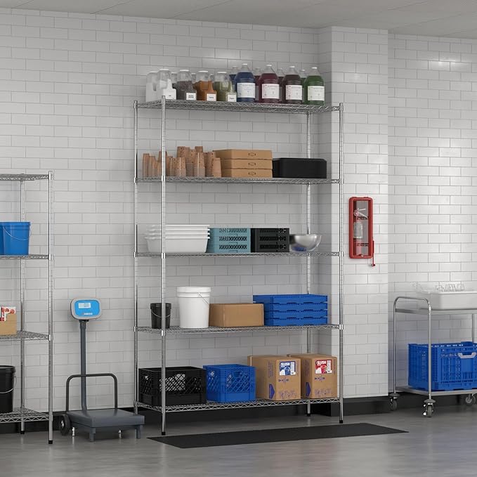 Commercial NSF Listed Chrome Stationary Wire Shelving Kit 21" x 60" x 96", with 5 Shelves Perfect for Warehouse, Walk-in Refrigerator, Freezer, Grocery Store, Restaurant, Dishroom