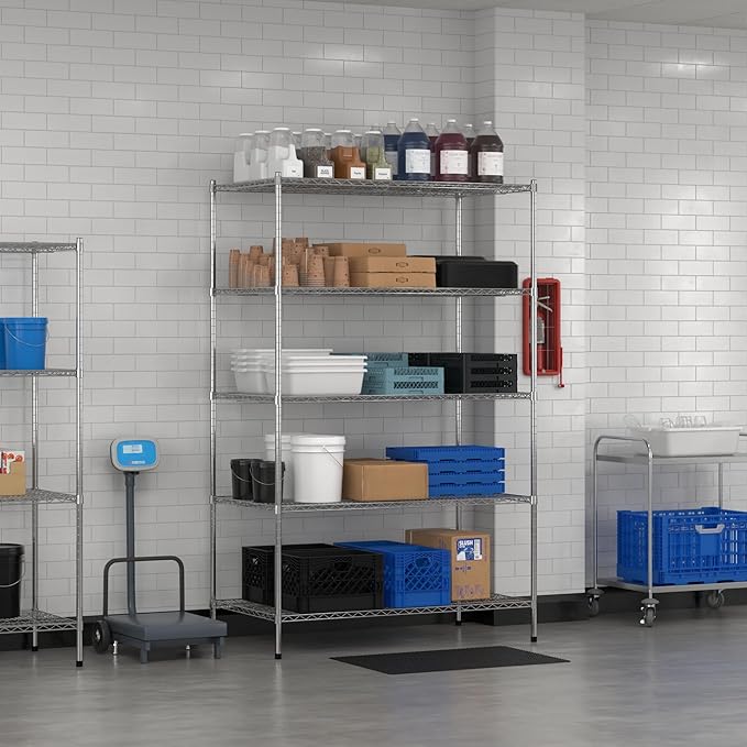 Commercial NSF Listed Chrome Stationary Wire Shelving Kit 30" x 54" x 86", with 5 Shelves Perfect for Warehouse, Walk-in Refrigerator, Freezer, Grocery Store, Restaurant, Dishroom