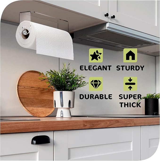 Clear Acrylic Paper Towel Holder Wall Mount Paper Towel Holder Under Cabinet, Wall Mounted Undermount Hanging Paper Towels Holder Dispenser, Holds Jumbo Rolls, Adhesive Strips & Screws Included