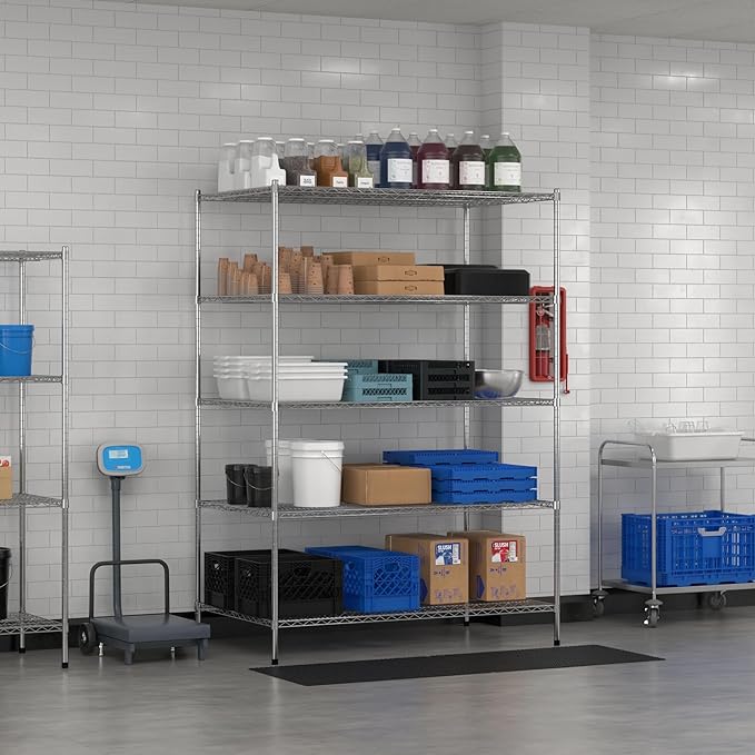 Commercial NSF Listed Chrome Stationary Wire Shelving Kit 36" x 60" x 86", with 5 Shelves Perfect for Warehouse, Walk-in Refrigerator, Freezer, Grocery Store, Restaurant, Dishroom