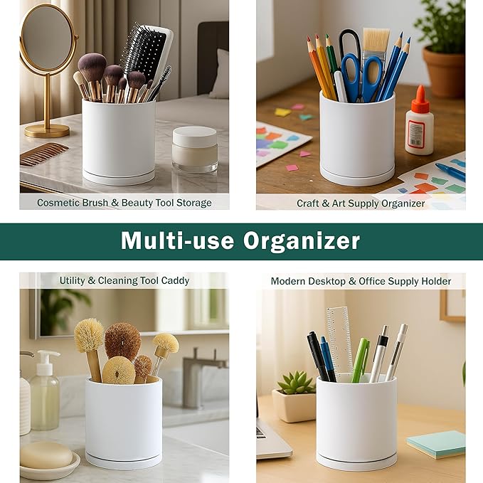 D'vine Dev 360° Rotating Utensil Holder – 7.2" Kitchen Utensil Crock for Countertop, Modern Cooking Tool Organizer for Kitchen Storage & Décor, White, 72-X-A-2