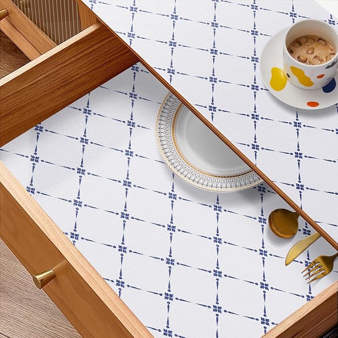 Aohoofull Drawer Shelf and Cabinet Liner, Thick Strong Grip,Shelf Liners Non-Adhesive Liners Protect Kitchen Cabinets and Cupboard, Bathroom Drawers,Under Sink Mat,17.5IN X 20FT, Blue Stripe