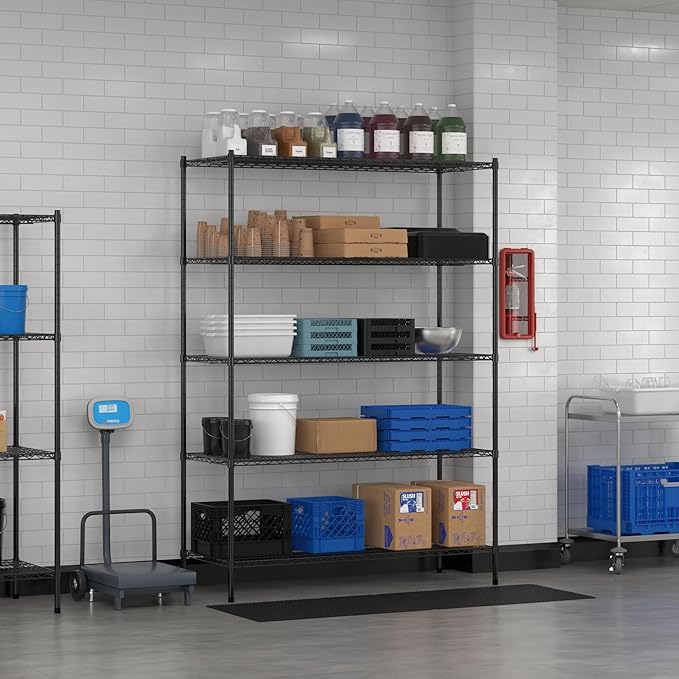Commercial NSF Listed Black Epoxy Stationary Wire Shelving Kit 24" x 60" x 86", with 5 Shelves Perfect for Warehouse, Walk-in Refrigerator, Freezer, Grocery Store, Restaurant, Dishroom
