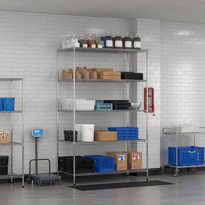Commercial NSF Listed Chrome Stationary Wire Shelving Kit 30" x 60" x 96", with 5 Shelves Perfect for Warehouse, Walk-in Refrigerator, Freezer, Grocery Store, Restaurant, Dishroom